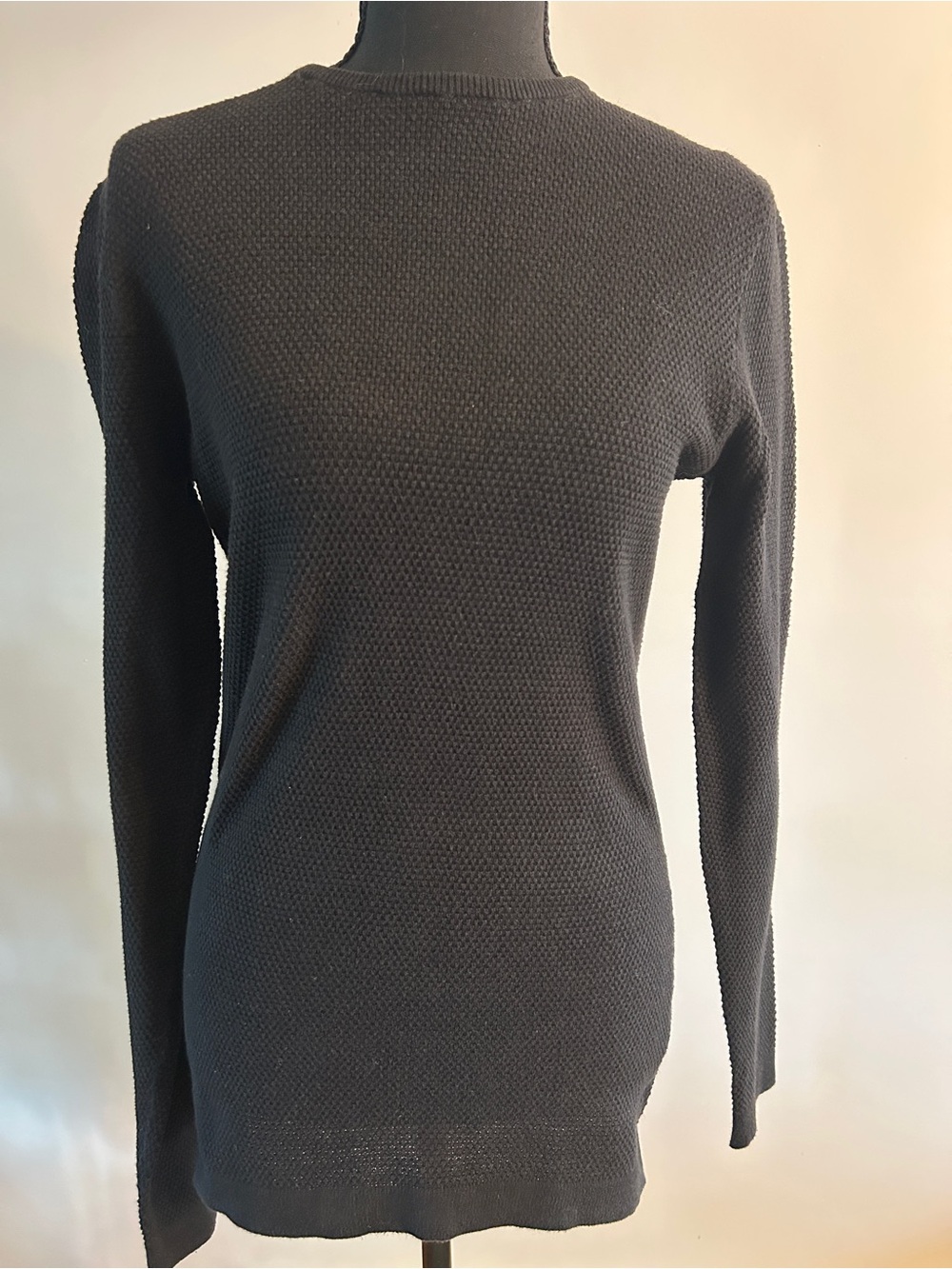 Zara Black Textured Crew Neck Sweater